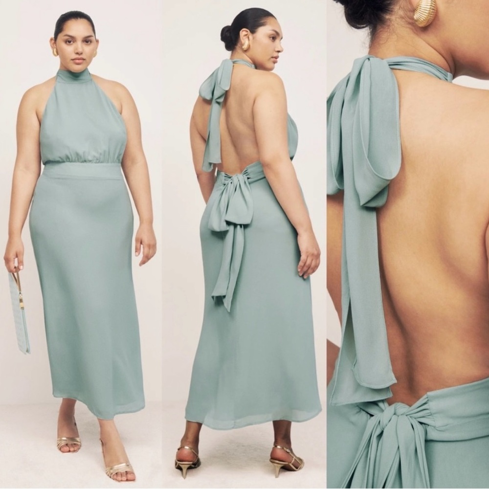 Reformation Lizbeth Halter Midi Dress in Celadon Size 6 US
